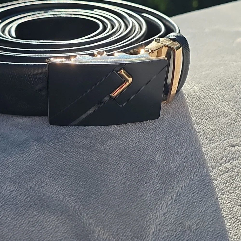 2 Men's Solid Buckle with Automatic Ratchet Leather Belt 63